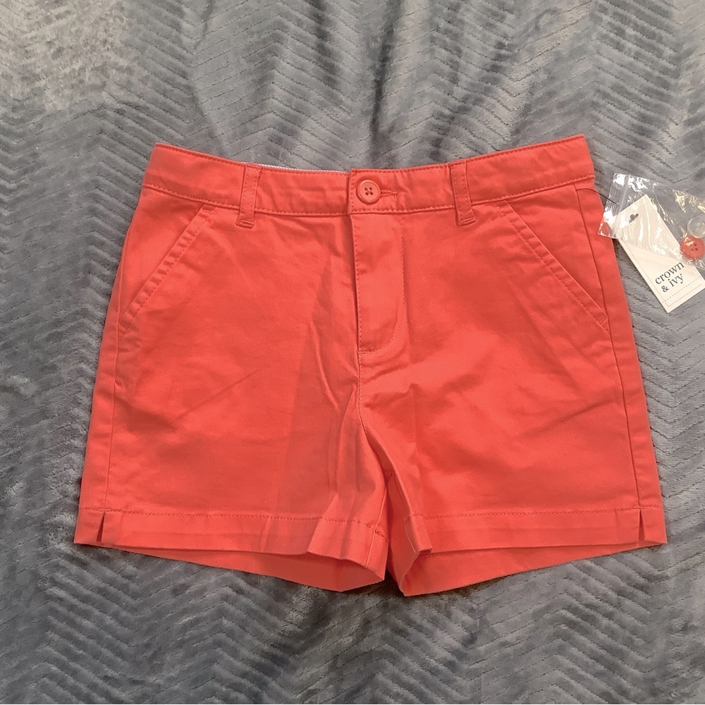 NWT Girls Crown‎ & Ivy Kids Coral Chino Shorts Adj Waist 12